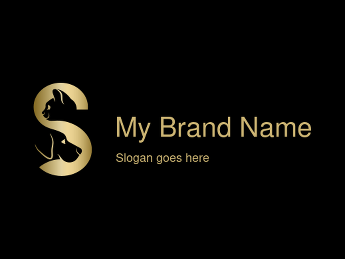 Gold S with Cat and Dog Profile Logo Design for Luxury Pet Care and Animal Welfare Brands